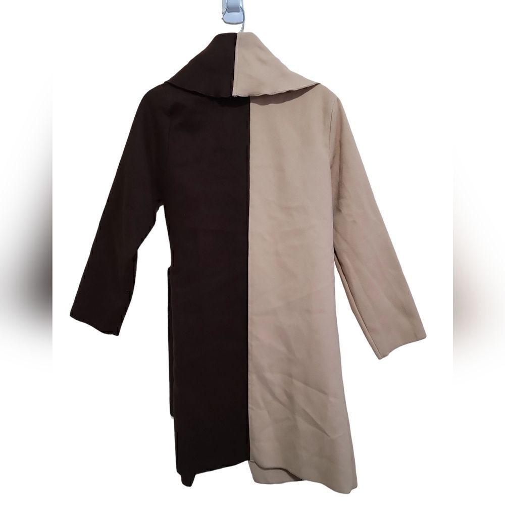 Shein Women's Brown and Tan Two Tone Belted Coat Sz Small - Picture 2 of 10